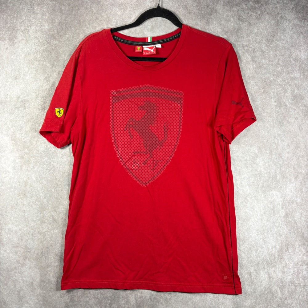 Puma T-Shirt Mens Medium Red Ferrari Scuderia Racing Graphic Tee Cotton Sport